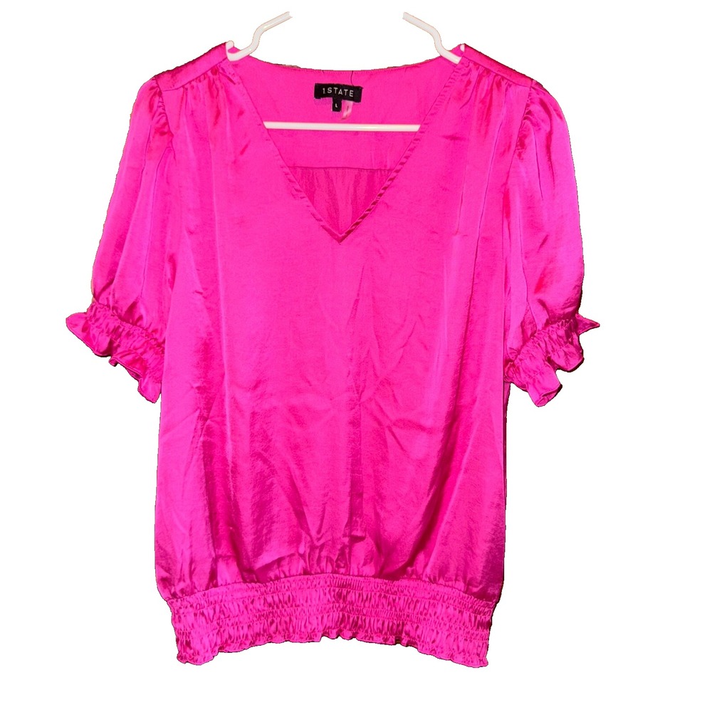 womens Large Pink Y2K party dopamine feminine Blouse barbie core flutter sleeve